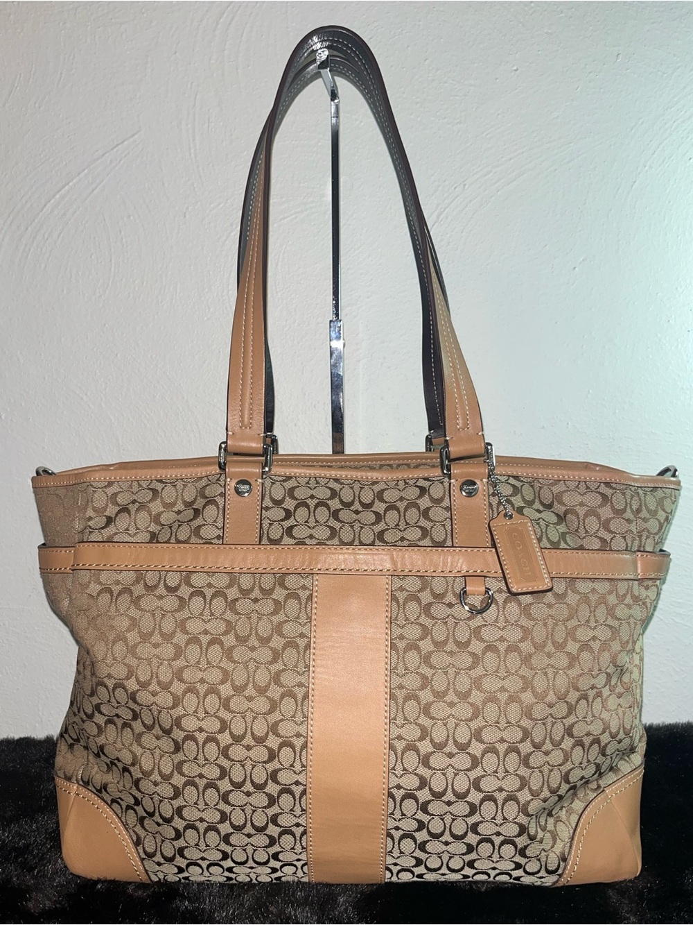 Coach Brown and Beige Signature Canvas Tote - Picture 1 of 14